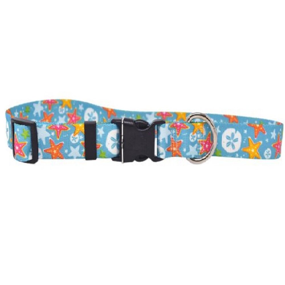 Size L - Tropical By the Sea Dog Collar w Starfish & Sand Dollars by Yellow Dog